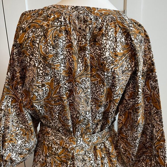 Anthropologie See U Soon 3/4 Slv Boat Nk Split V Cotton Floral Print Dress S/M - Picture 10 of 16